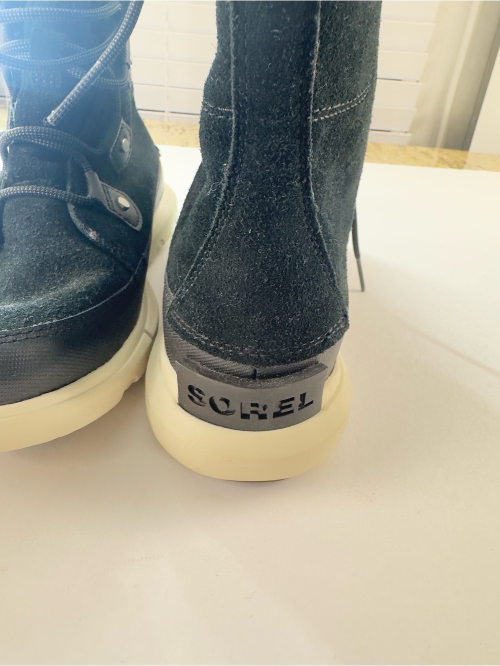 Sorel Black Suede Faux-Fur Lined Winter Boots with Cream Soles - Picture 2 of 6